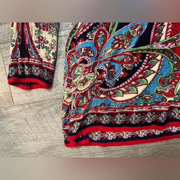 Altar’d State- Mini Tunic Dress- 3/4th sleeve- red blue - small- spring dress - Picture 4 of 9